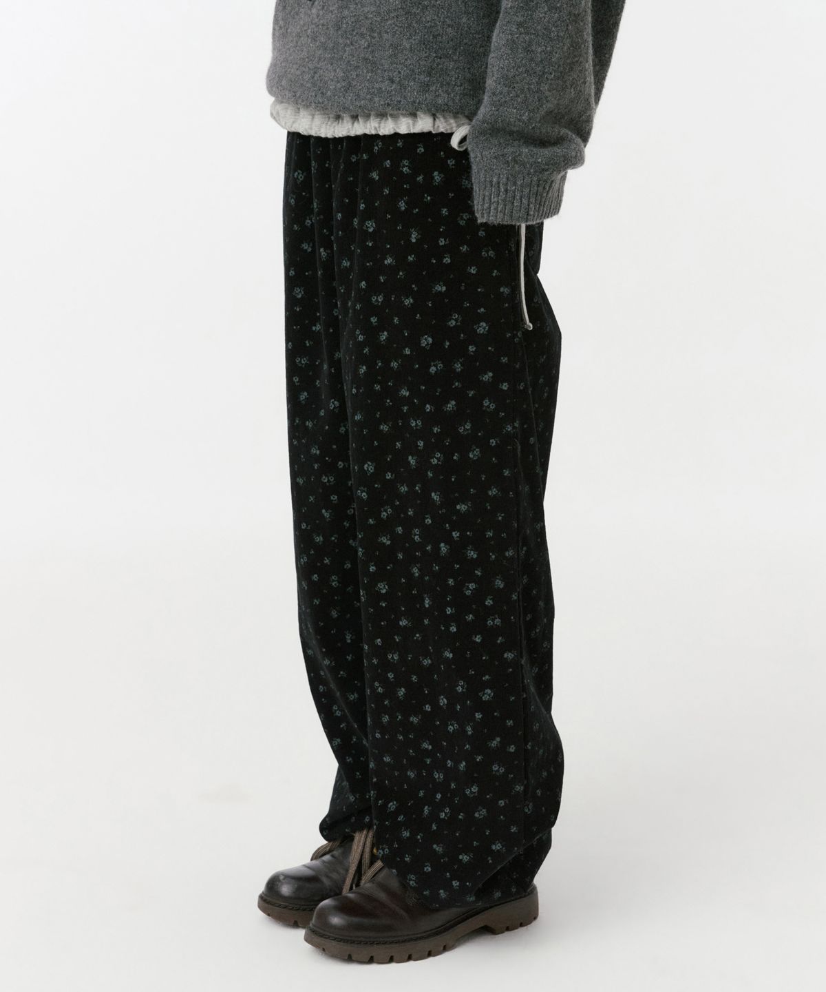 오헤시오(OHESHIO) FLORAL CORDUROY BANDING PANTS, BLACK