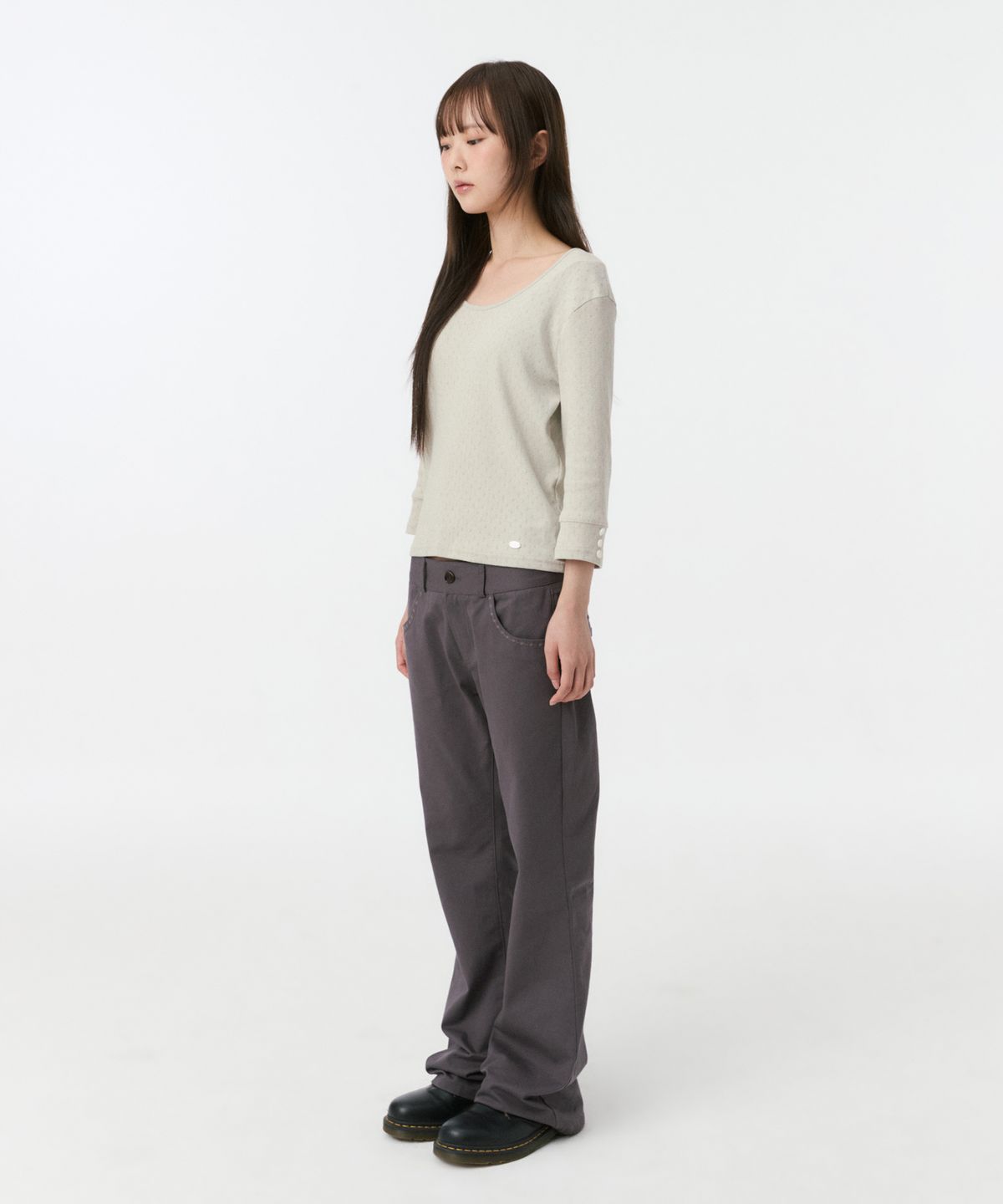 오헤시오(OHESHIO) EMBROIDERY POCKET BOOTCUT PANTS, PURPLE