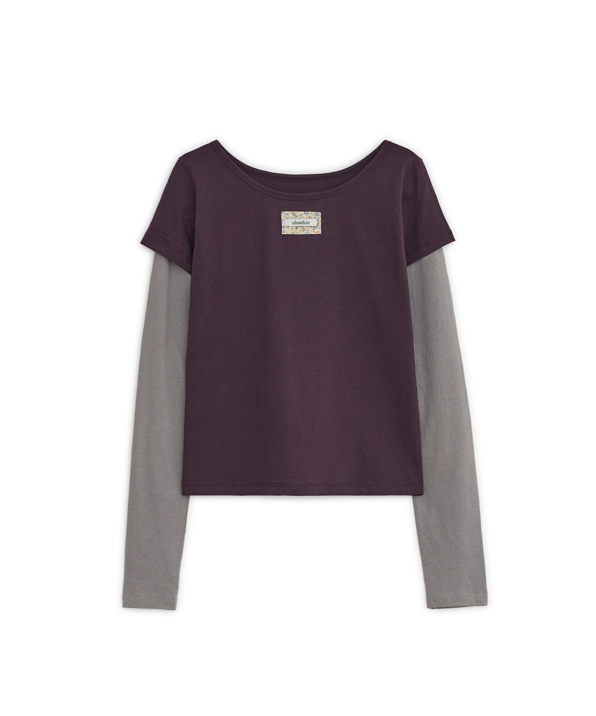 오헤시오(OHESHIO) FLORAL LABEL LAYERED T-SHIRT, PURPLE