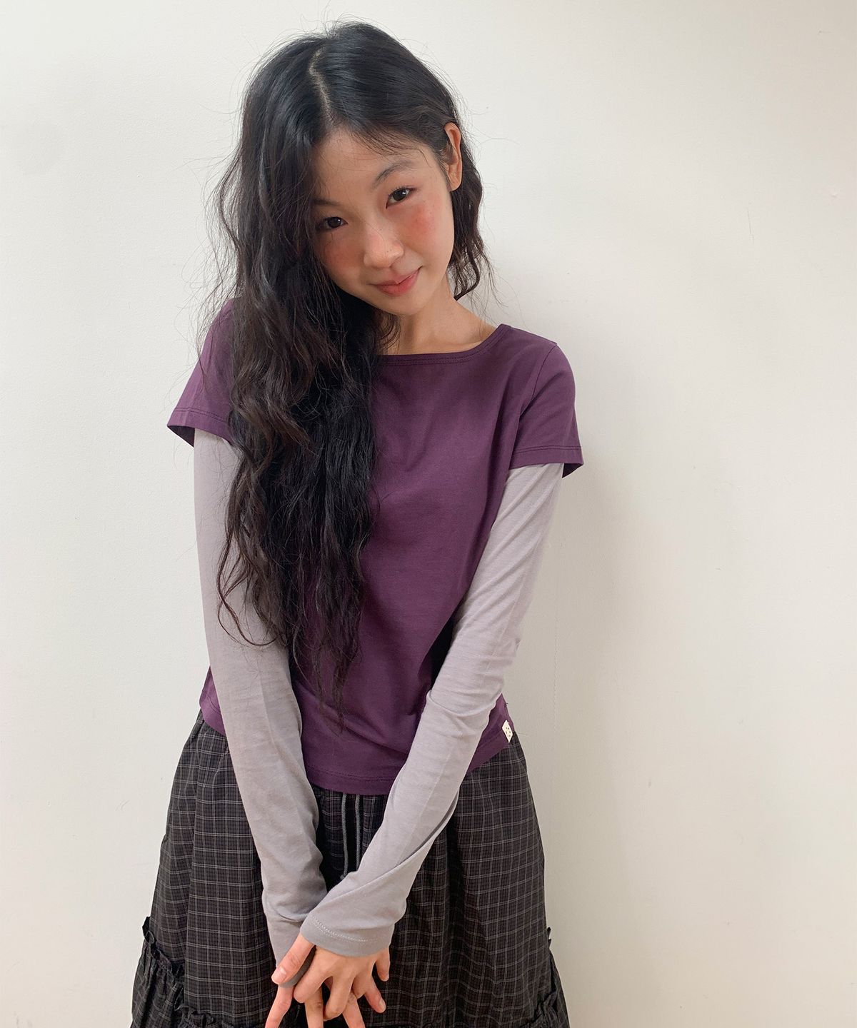 오헤시오(OHESHIO) FLORAL LABEL LAYERED T-SHIRT, PURPLE