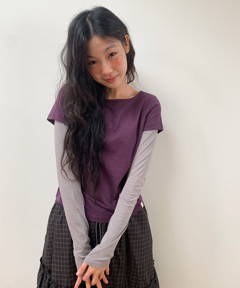 FLORAL LABEL LAYERED T-SHIRT, PURPLE