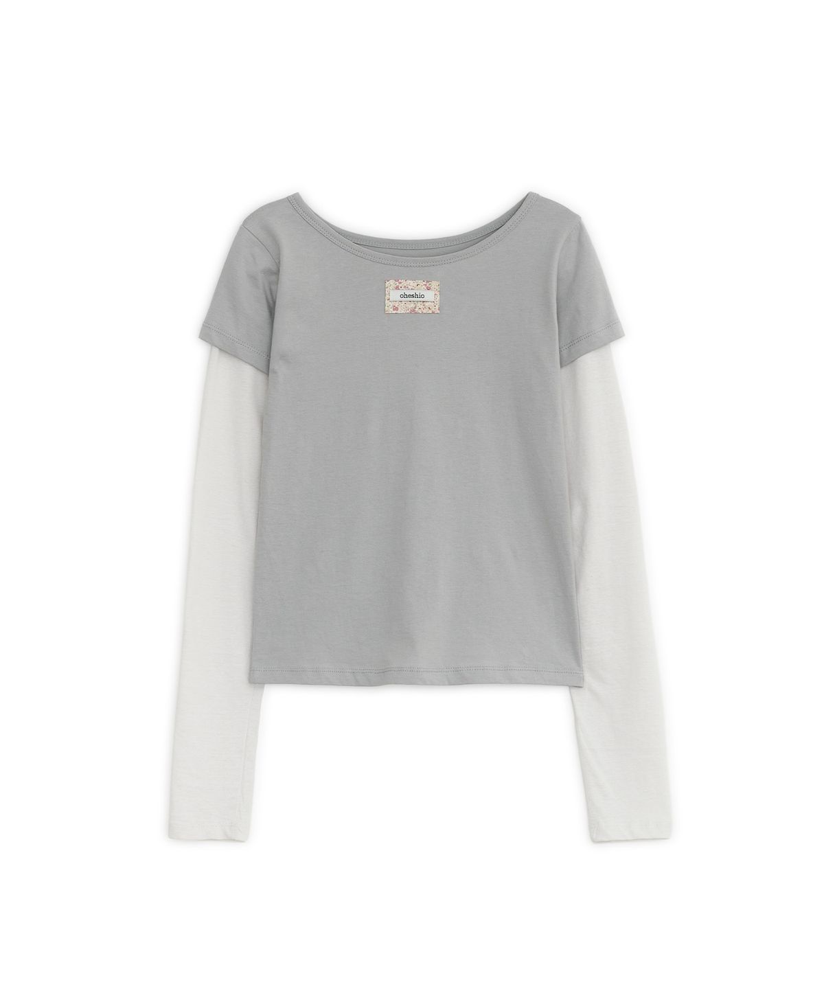 오헤시오(OHESHIO) FLORAL LABEL LAYERED T-SHIRT, GRAY