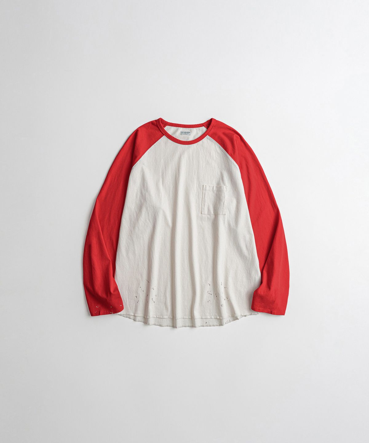 비헤비어(BEHEAVYER) DISTRESSED BASEBALL L/S SHIRTS natural/red