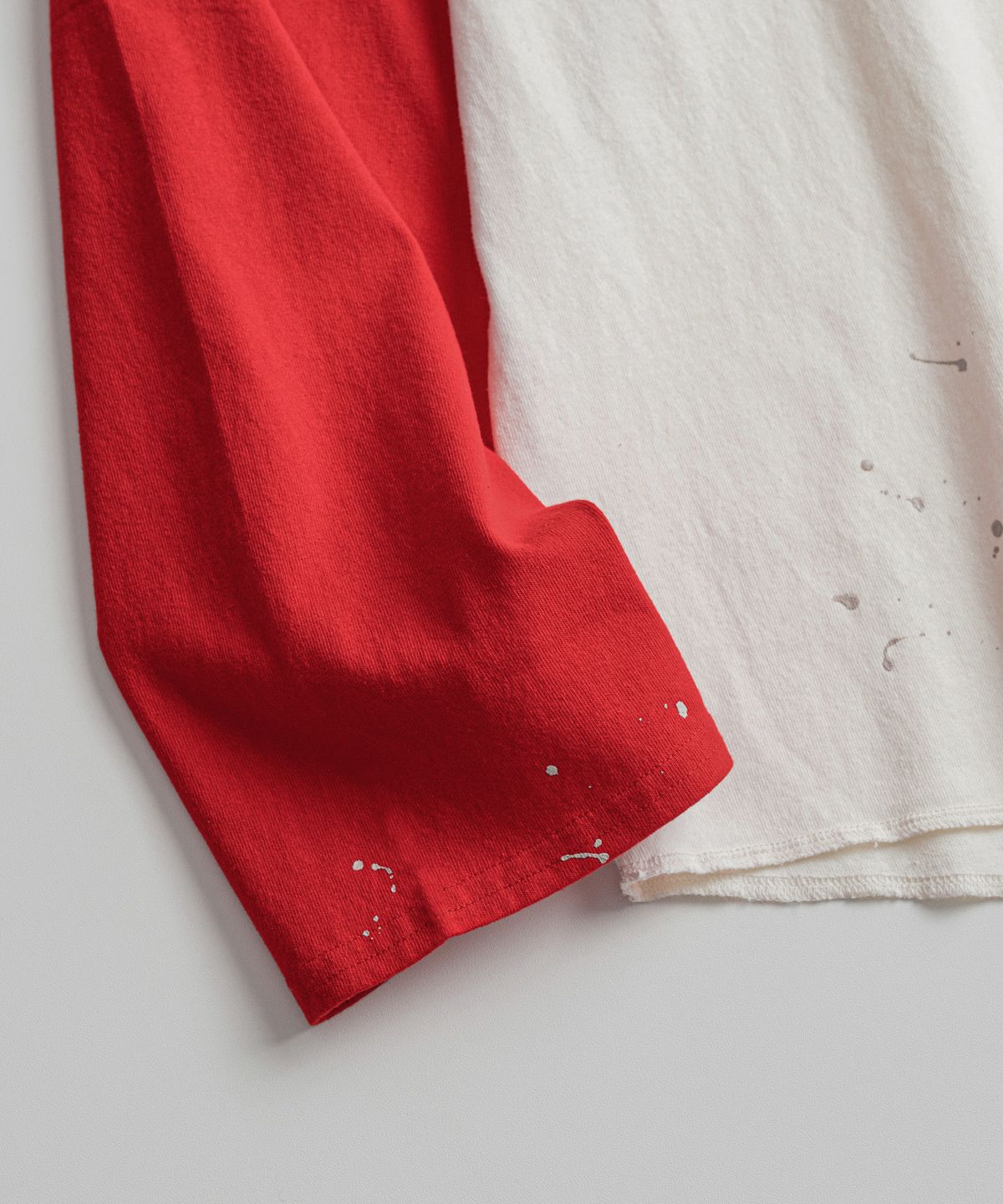 비헤비어(BEHEAVYER) DISTRESSED BASEBALL L/S SHIRTS natural/red