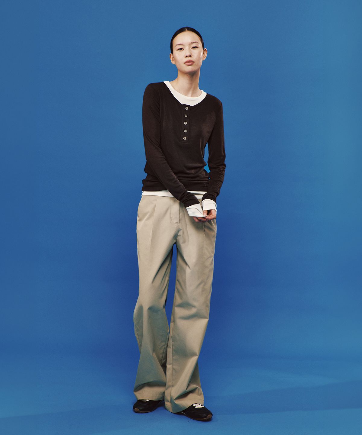플랙 우먼(PLAC WOMEN) 원 턱 와이드 코튼 팬츠 베이지