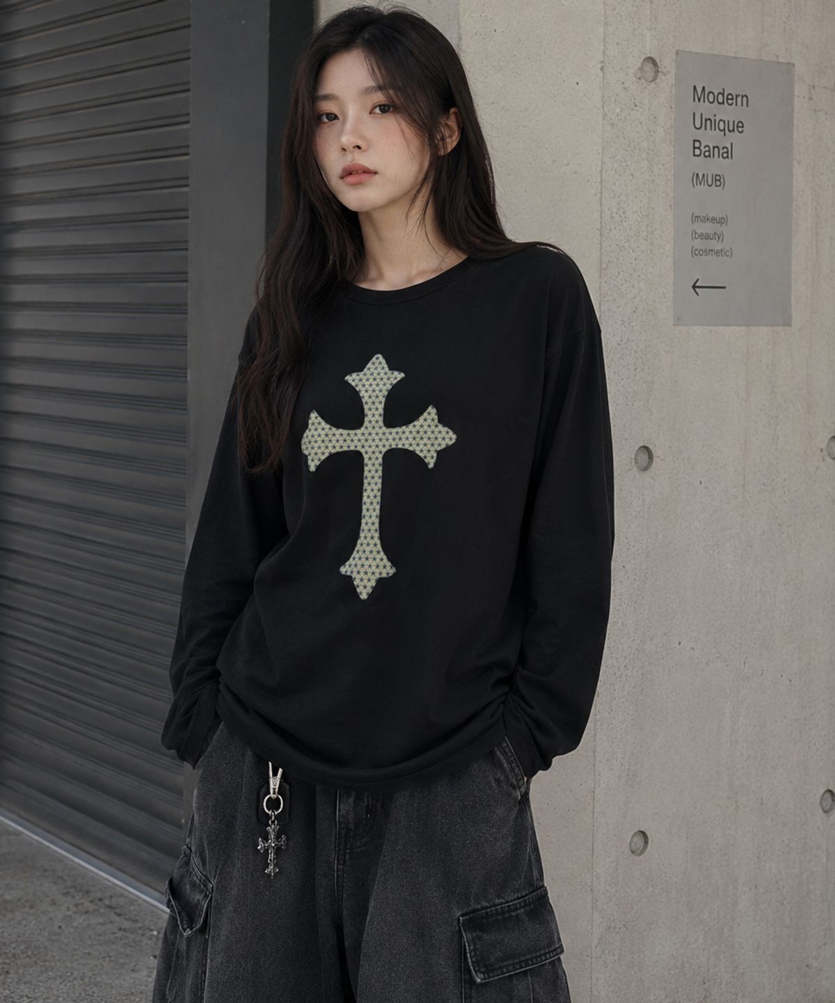 도톤(DOTON) CELESTIAL CROSS LONG SLEEVE (White melange)