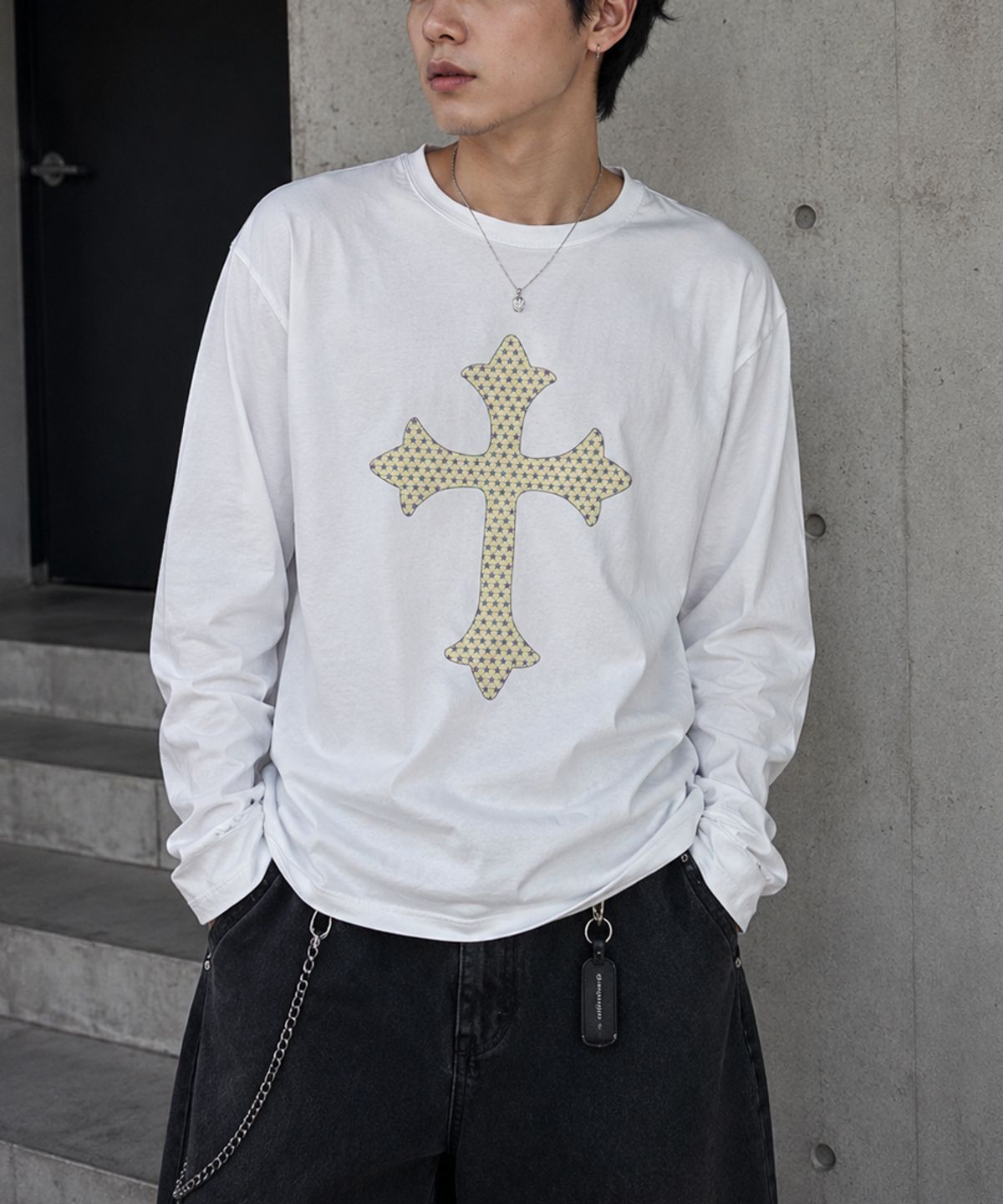 도톤(DOTON) CELESTIAL CROSS LONG SLEEVE (White melange)