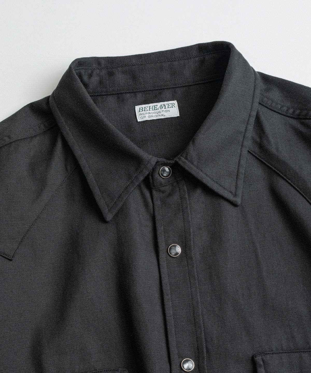 비헤비어(BEHEAVYER) WASHED TENCEL WESTERN SHIRTS black