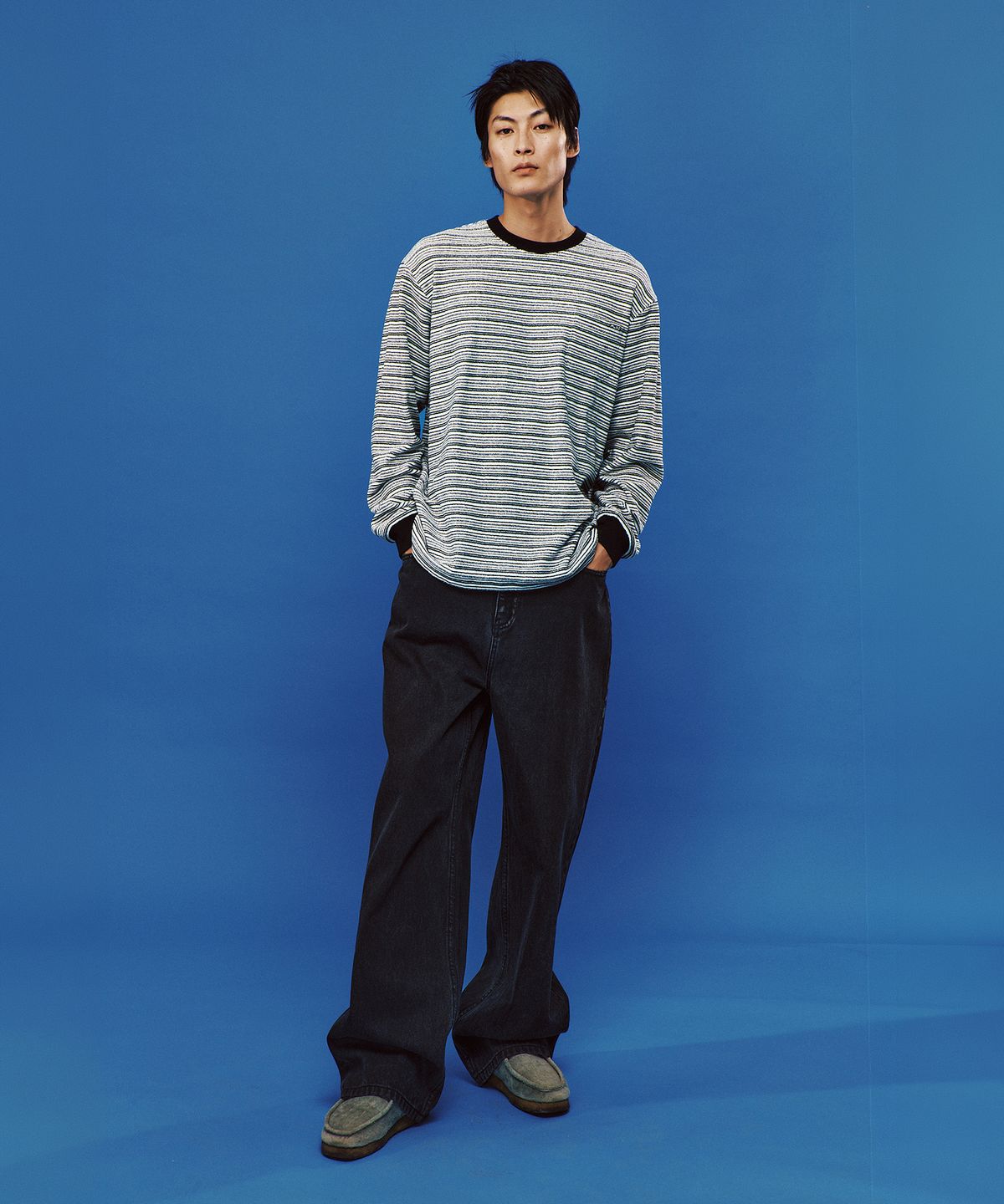 플랙(PLAC) 스트라이프 포켓 티셔츠 블랙