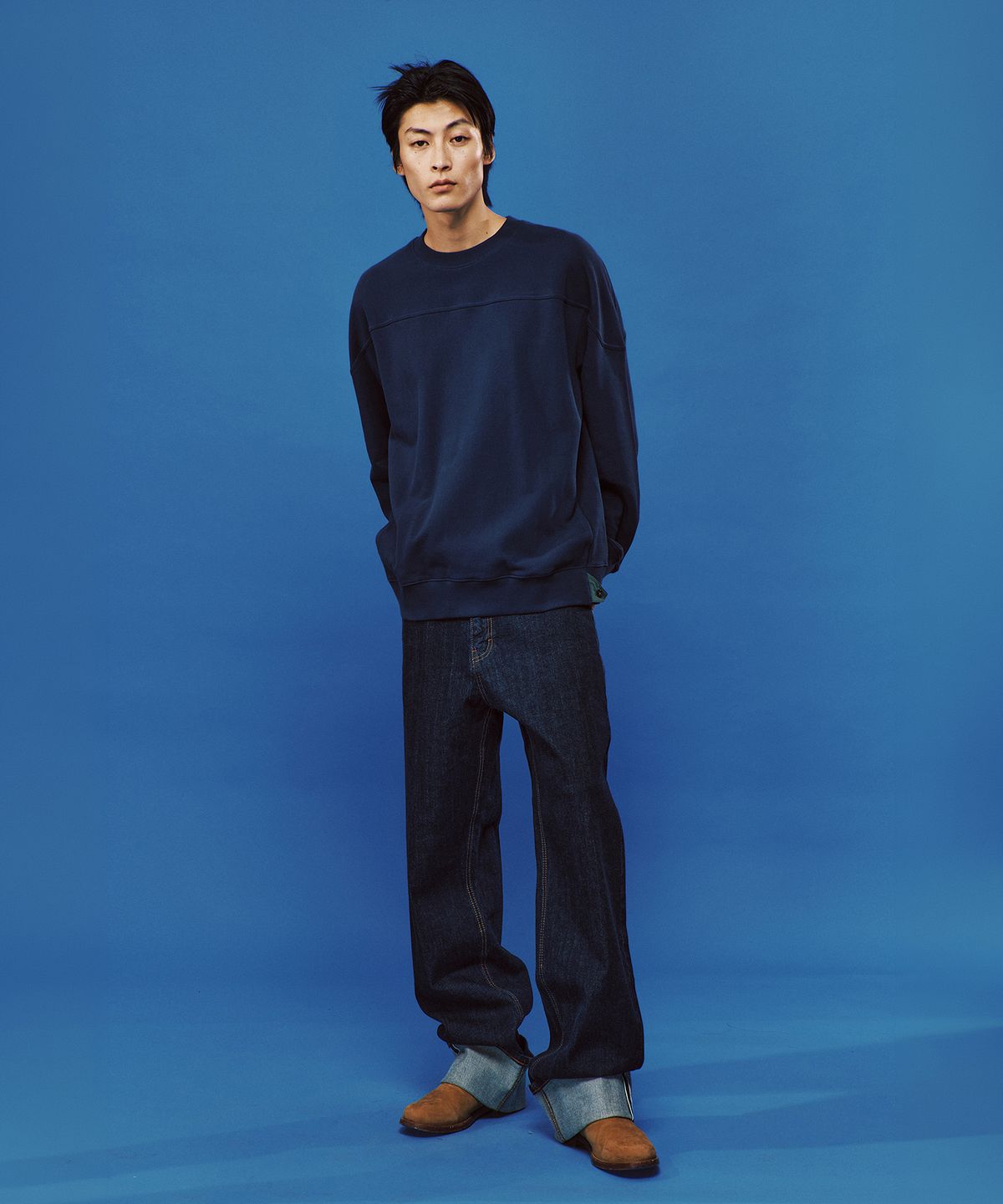 플랙(PLAC) 피케 크루넥 스웻 셔츠 네이비