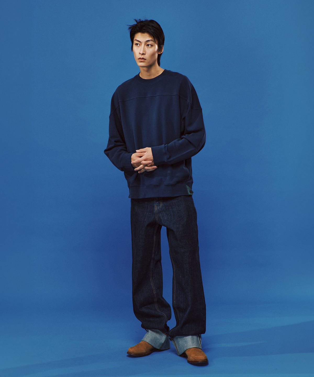 플랙(PLAC) 피케 크루넥 스웻 셔츠 네이비