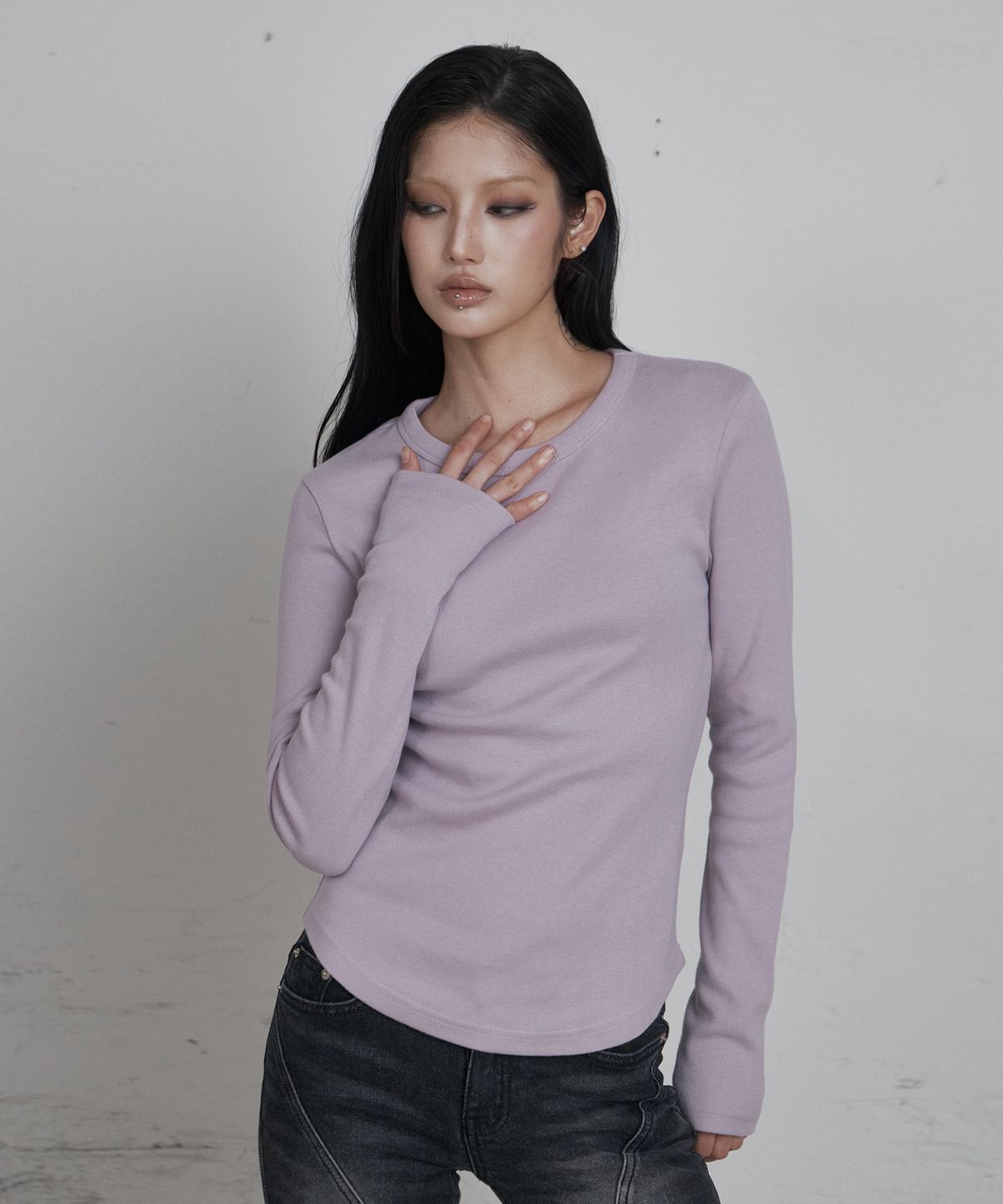 큐리티(CURETTY) C 90S LINE BASIC LONG SLEEVE T-SHIRT_SMOKE PINK