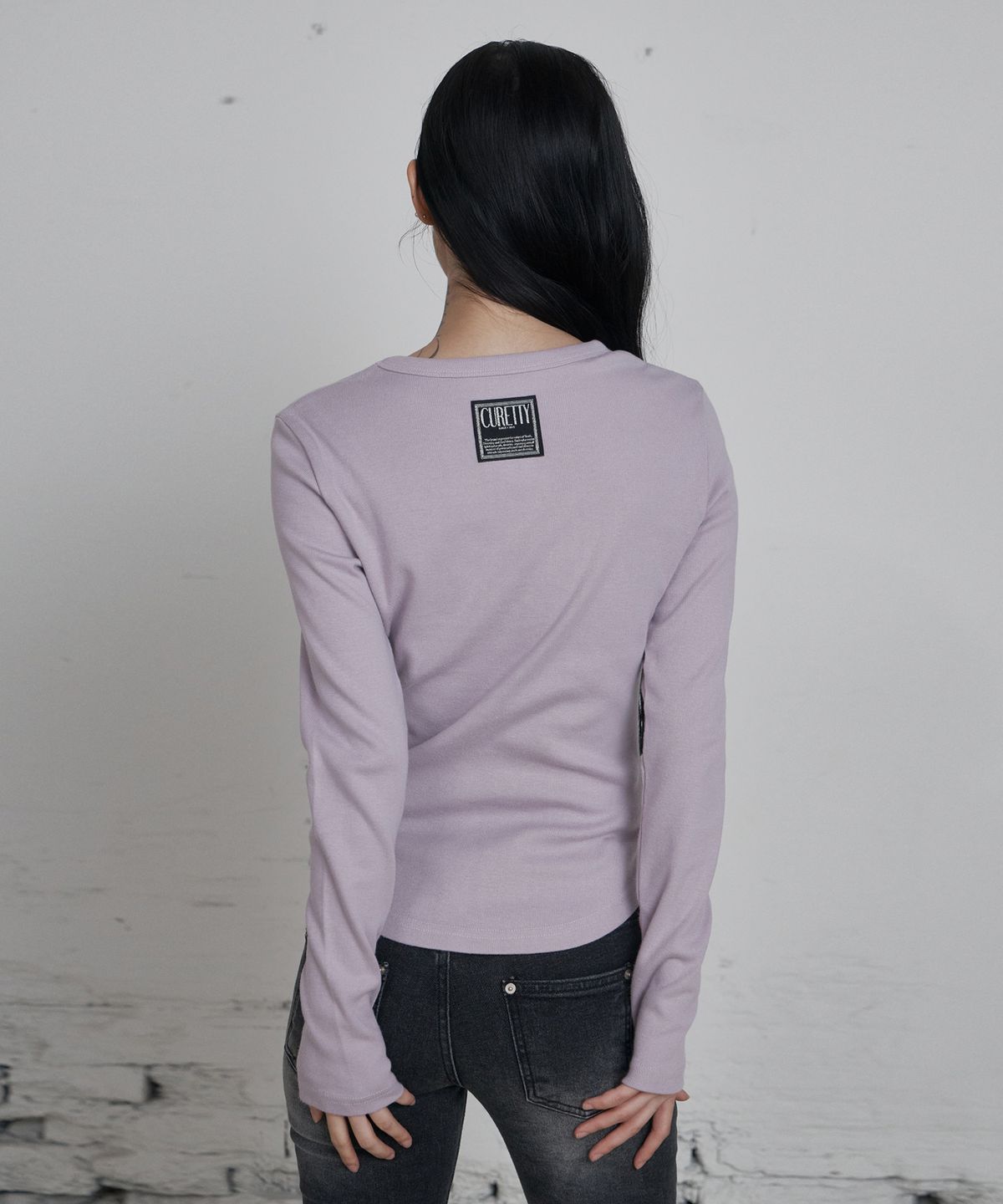 큐리티(CURETTY) C 90S LINE BASIC LONG SLEEVE T-SHIRT_SMOKE PINK