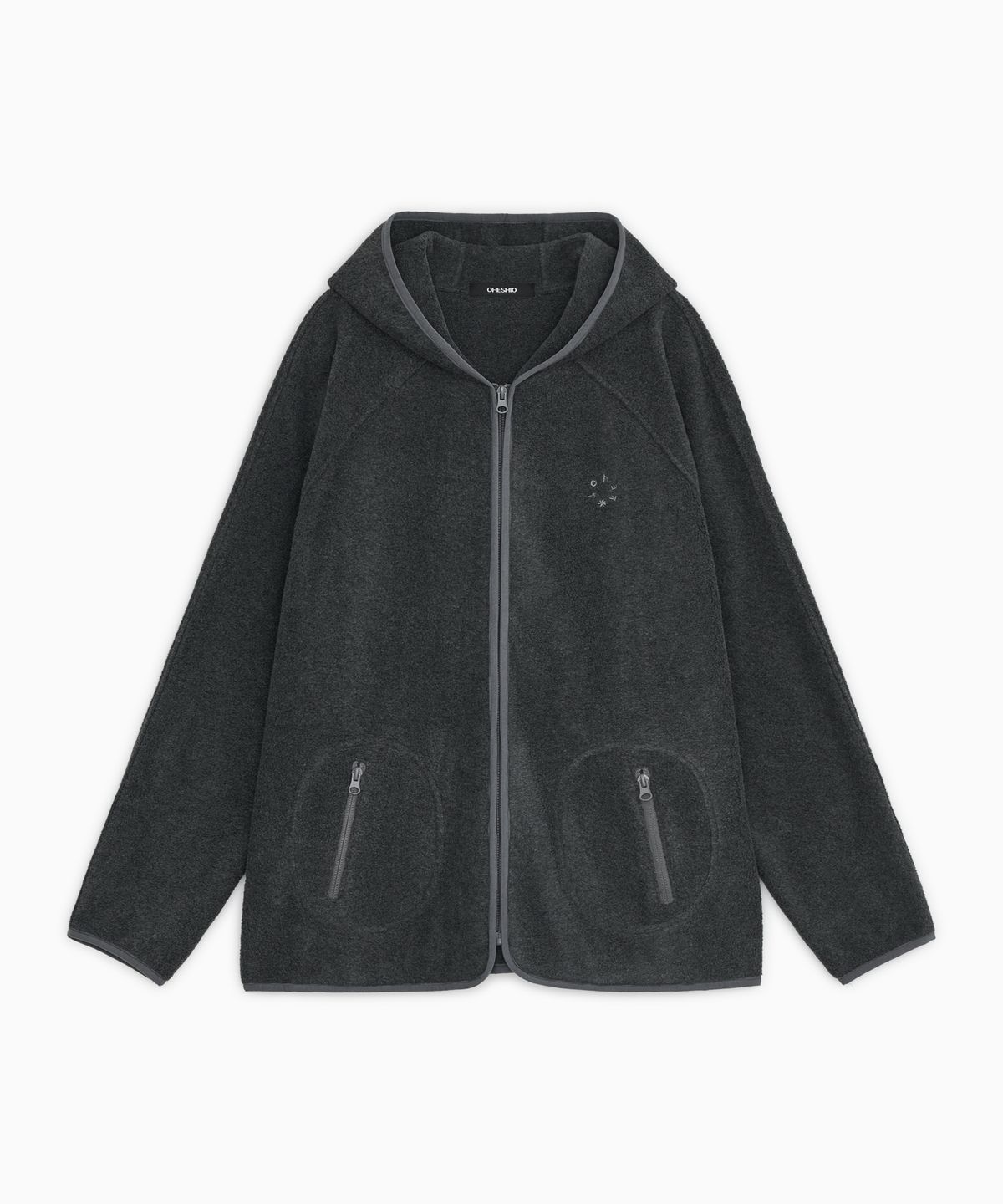 오헤시오(OHESHIO) MINI LOGO FLEECE ZIP-UP, CHARCOAL