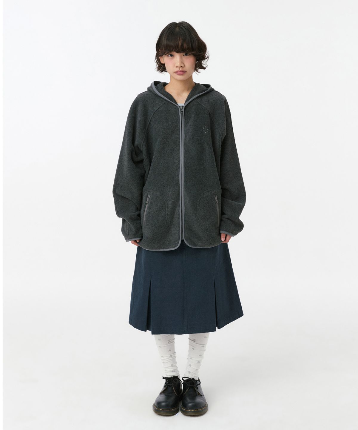 오헤시오(OHESHIO) MINI LOGO FLEECE ZIP-UP, CHARCOAL