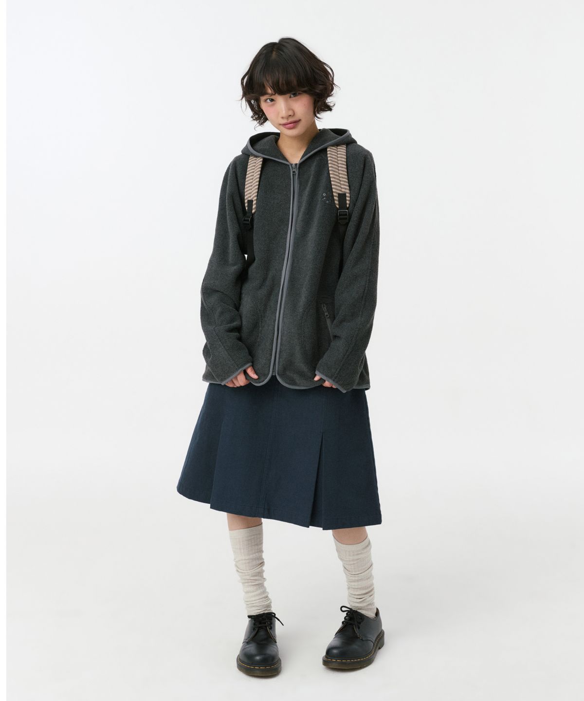오헤시오(OHESHIO) MINI LOGO FLEECE ZIP-UP, CHARCOAL