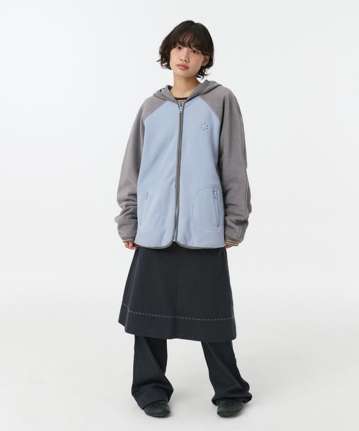 오헤시오(OHESHIO) MINI LOGO FLEECE ZIP-UP, SKY BLUE