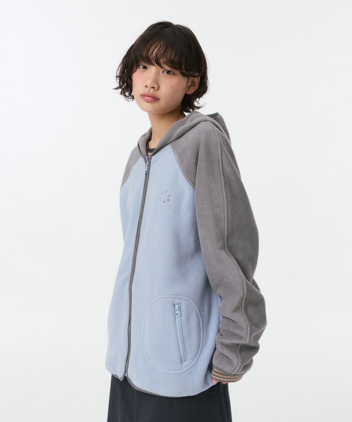 오헤시오(OHESHIO) MINI LOGO FLEECE ZIP-UP, SKY BLUE