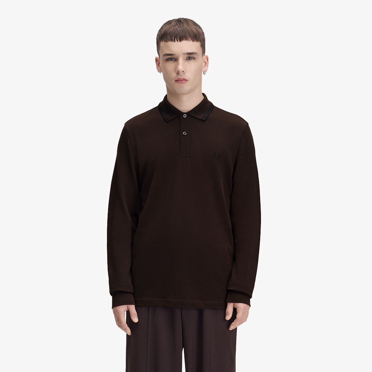 프레드페리(FRED PERRY) [M3636] 롱슬리브 트윈 팁 프레드페리 셔츠 - 리치브라운/블랙 AFPM2G33636-86C