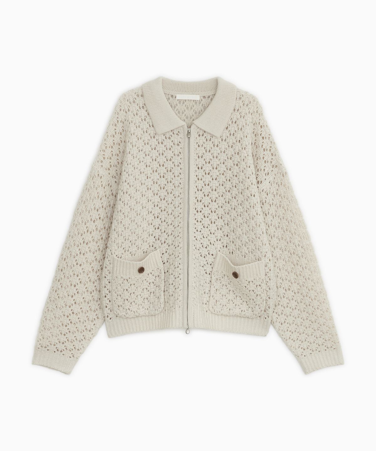 오헤시오(OHESHIO) CROCHET KNIT ZIP-UP, CREAM