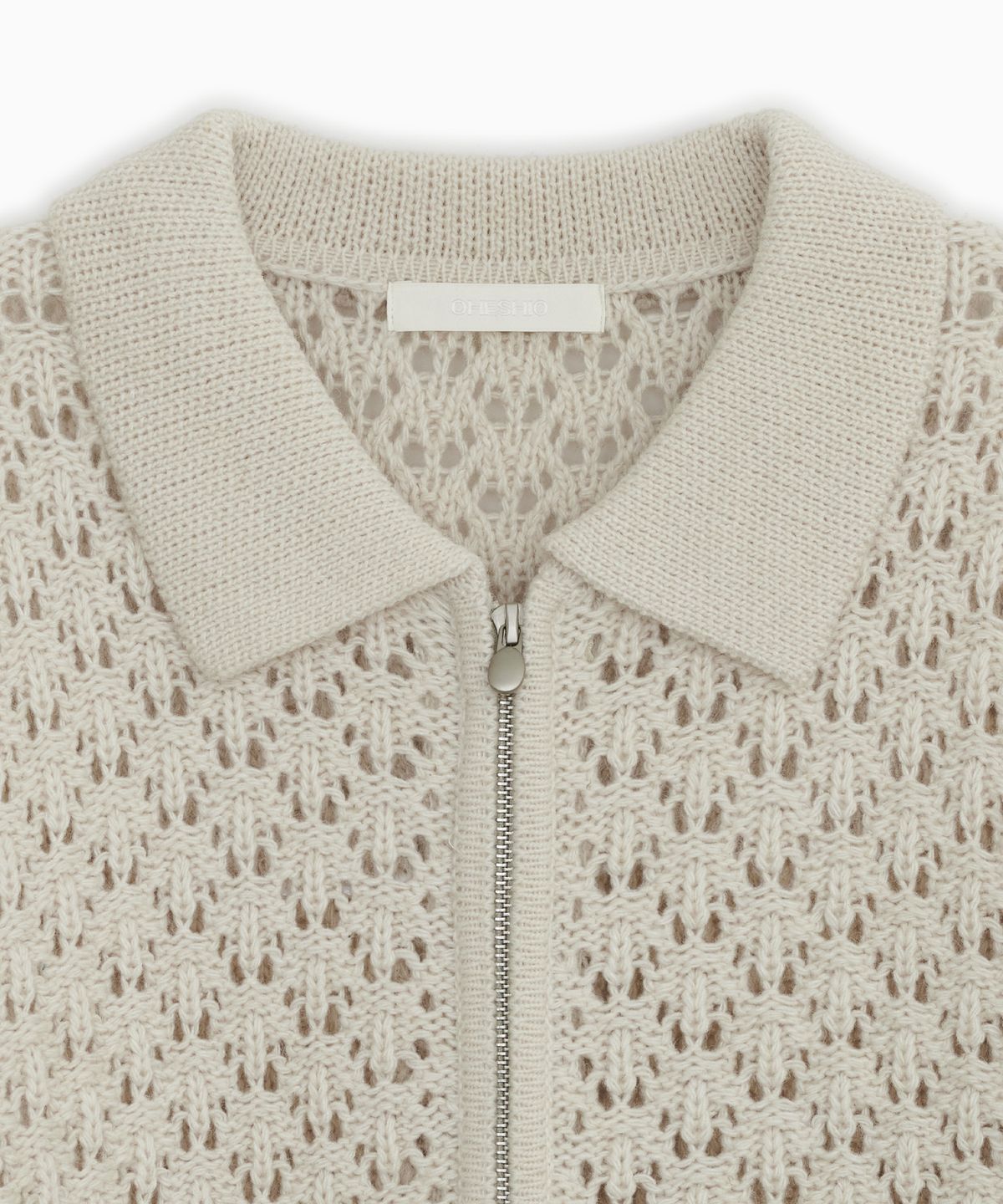 오헤시오(OHESHIO) CROCHET KNIT ZIP-UP, CREAM