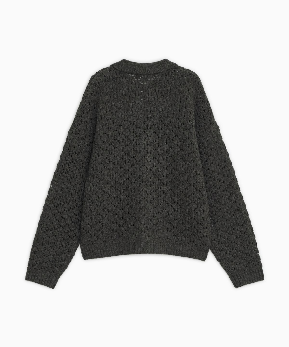 오헤시오(OHESHIO) CROCHET KNIT ZIP-UP, CHARCOAL