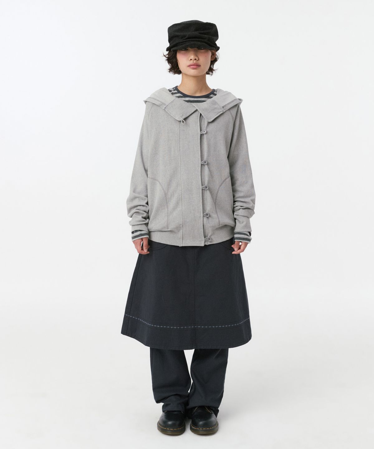 오헤시오(OHESHIO) RAGLAN BUTTON HOODED ZIP-UP, GRAY