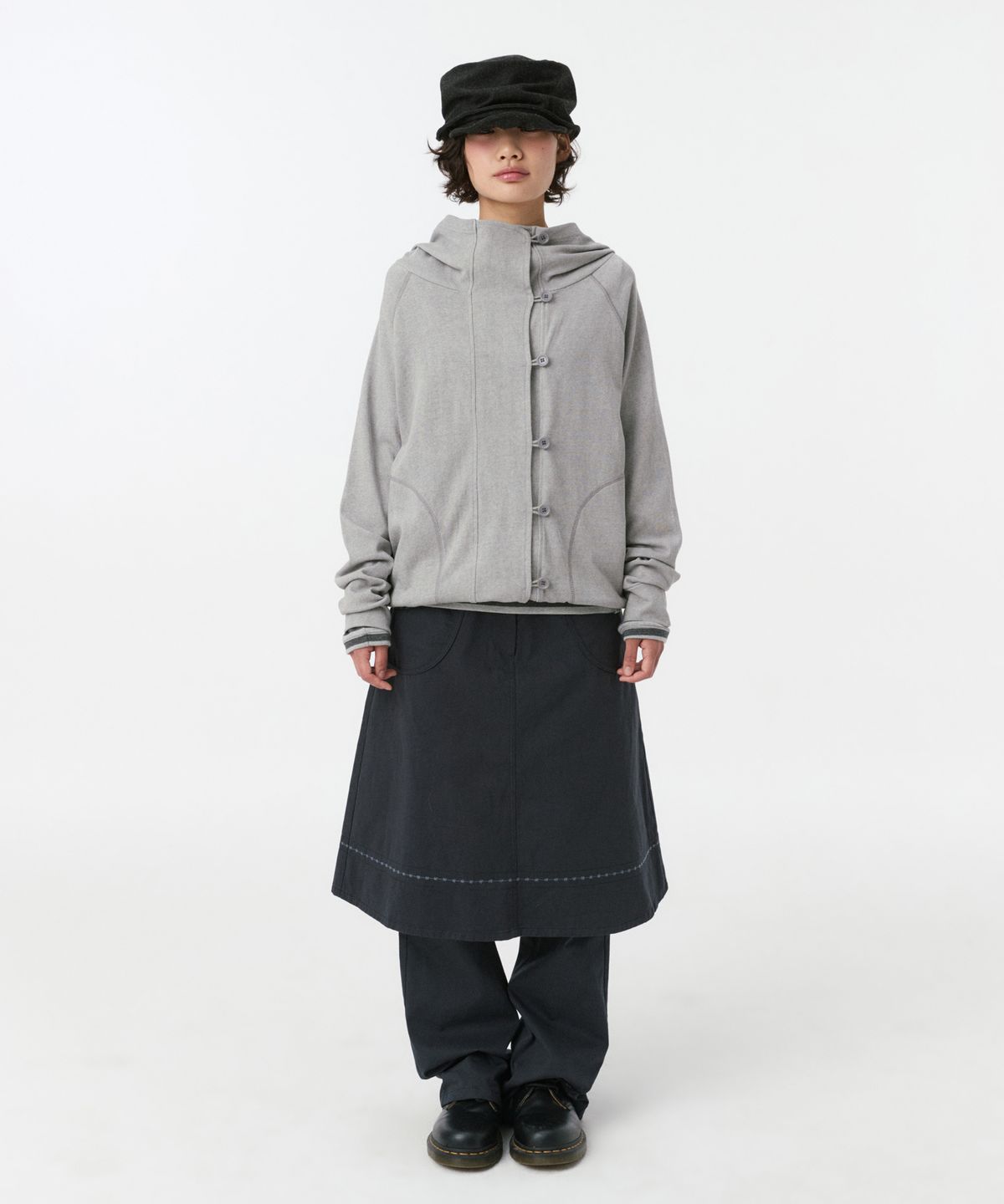 오헤시오(OHESHIO) RAGLAN BUTTON HOODED ZIP-UP, GRAY