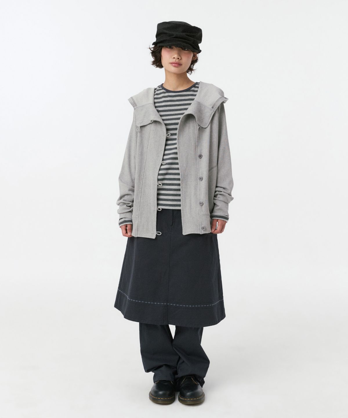 오헤시오(OHESHIO) RAGLAN BUTTON HOODED ZIP-UP, GRAY