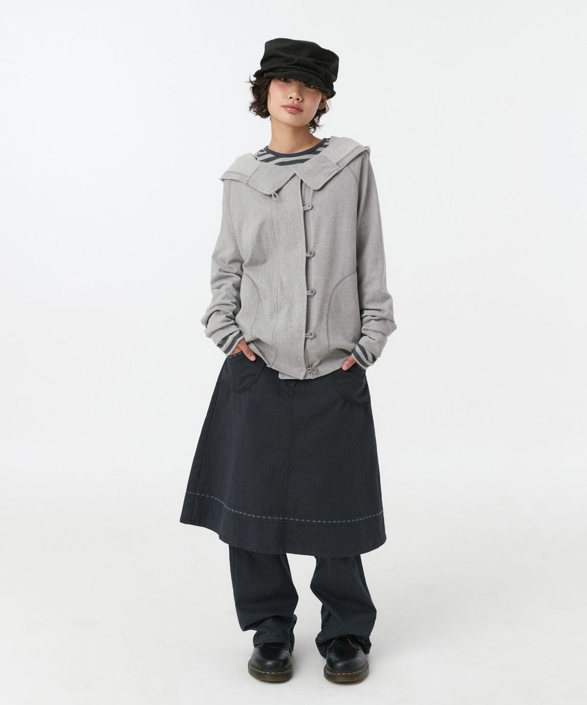 오헤시오(OHESHIO) RAGLAN BUTTON HOODED ZIP-UP, GRAY