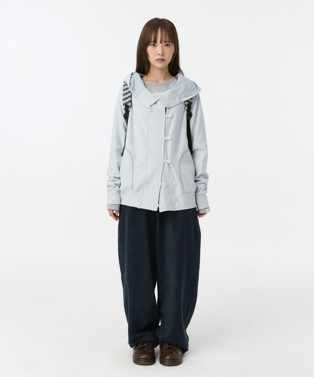 오헤시오(OHESHIO) RAGLAN BUTTON HOODED ZIP-UP, SKY BLUE