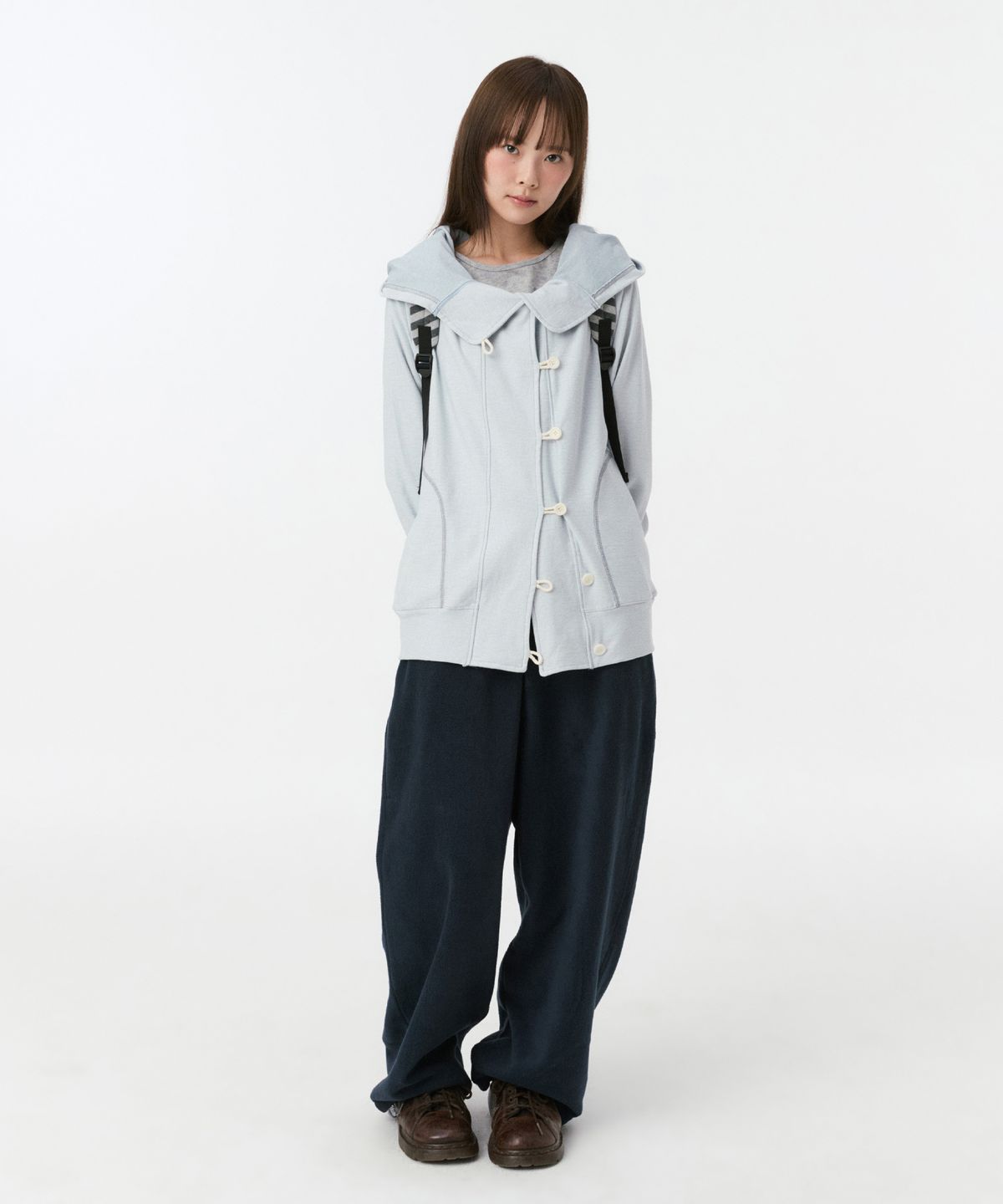 오헤시오(OHESHIO) RAGLAN BUTTON HOODED ZIP-UP, SKY BLUE