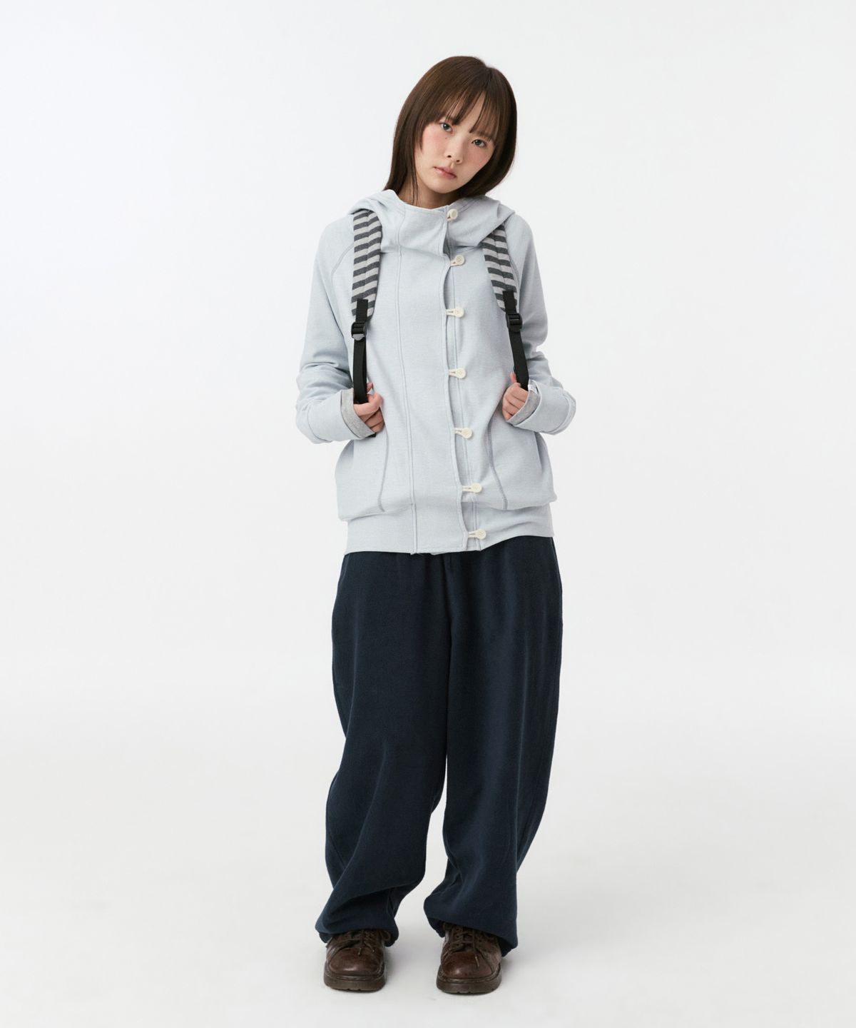 오헤시오(OHESHIO) RAGLAN BUTTON HOODED ZIP-UP, SKY BLUE