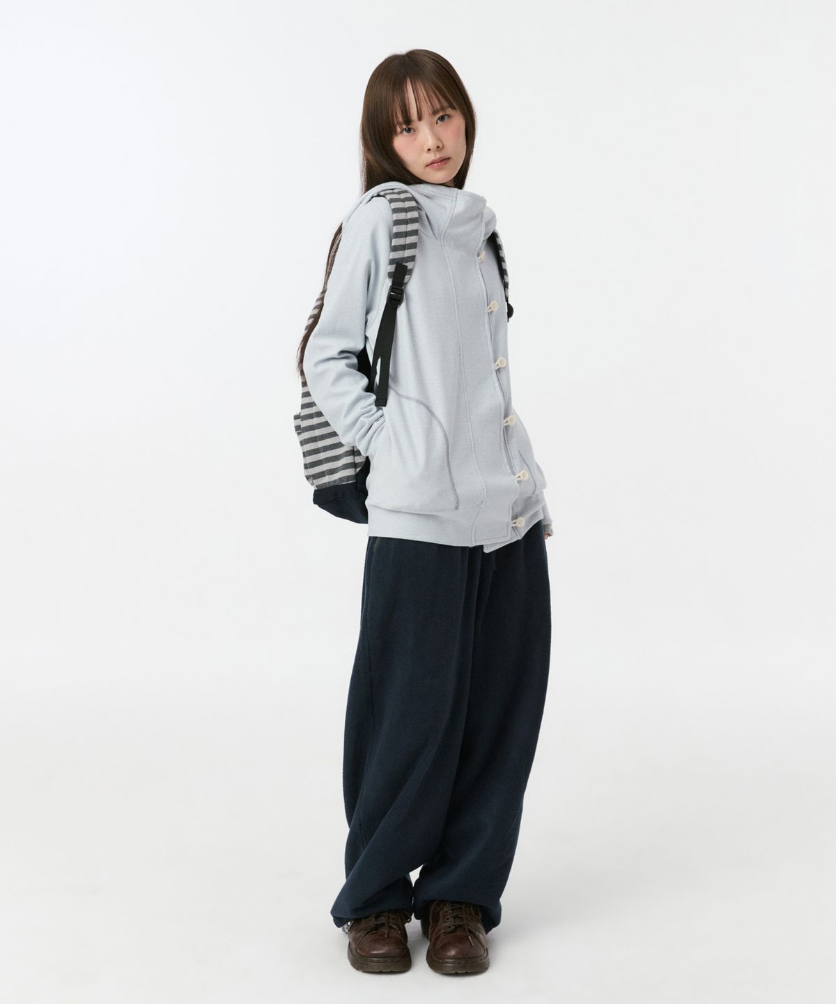 오헤시오(OHESHIO) RAGLAN BUTTON HOODED ZIP-UP, SKY BLUE