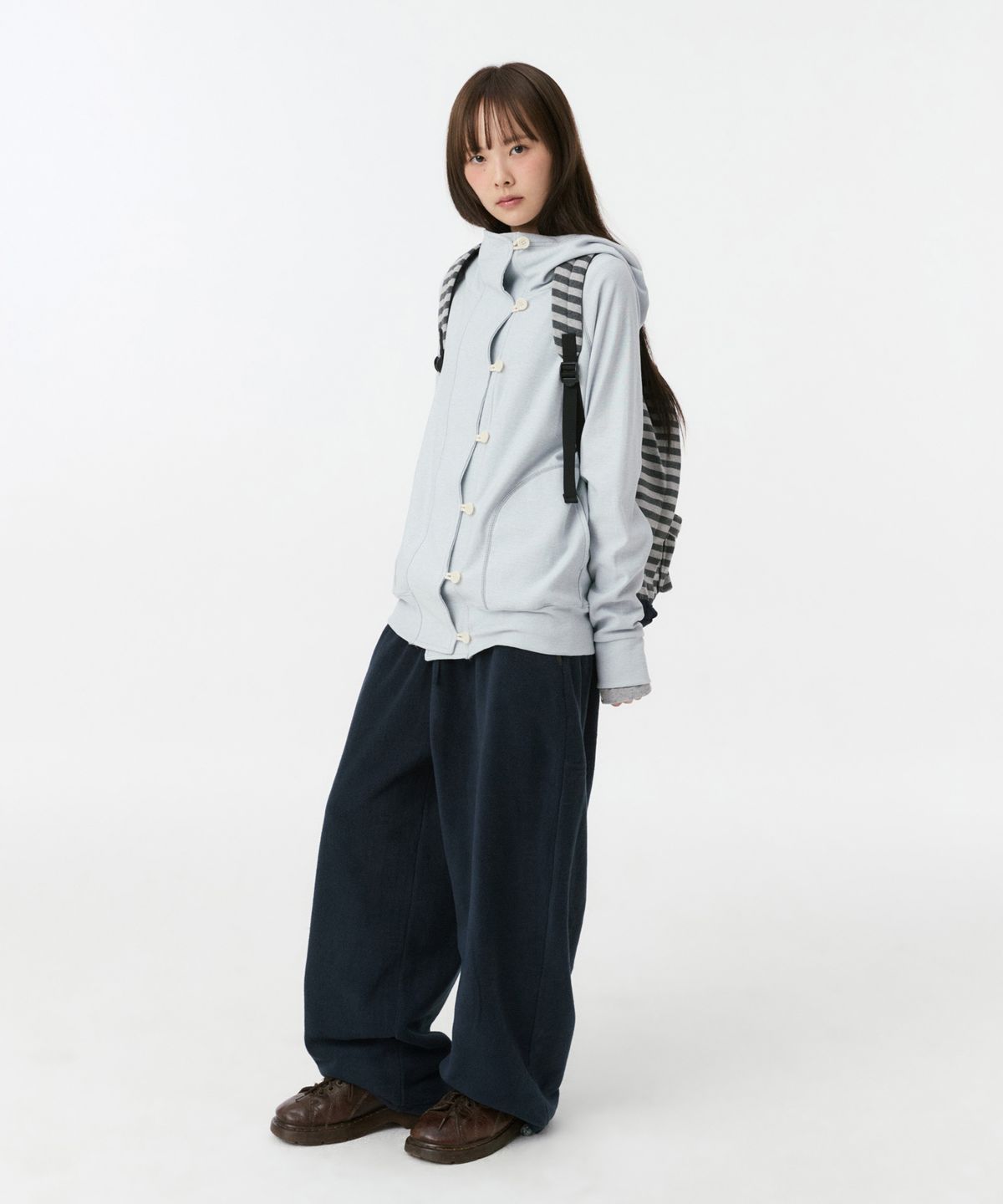 오헤시오(OHESHIO) RAGLAN BUTTON HOODED ZIP-UP, SKY BLUE