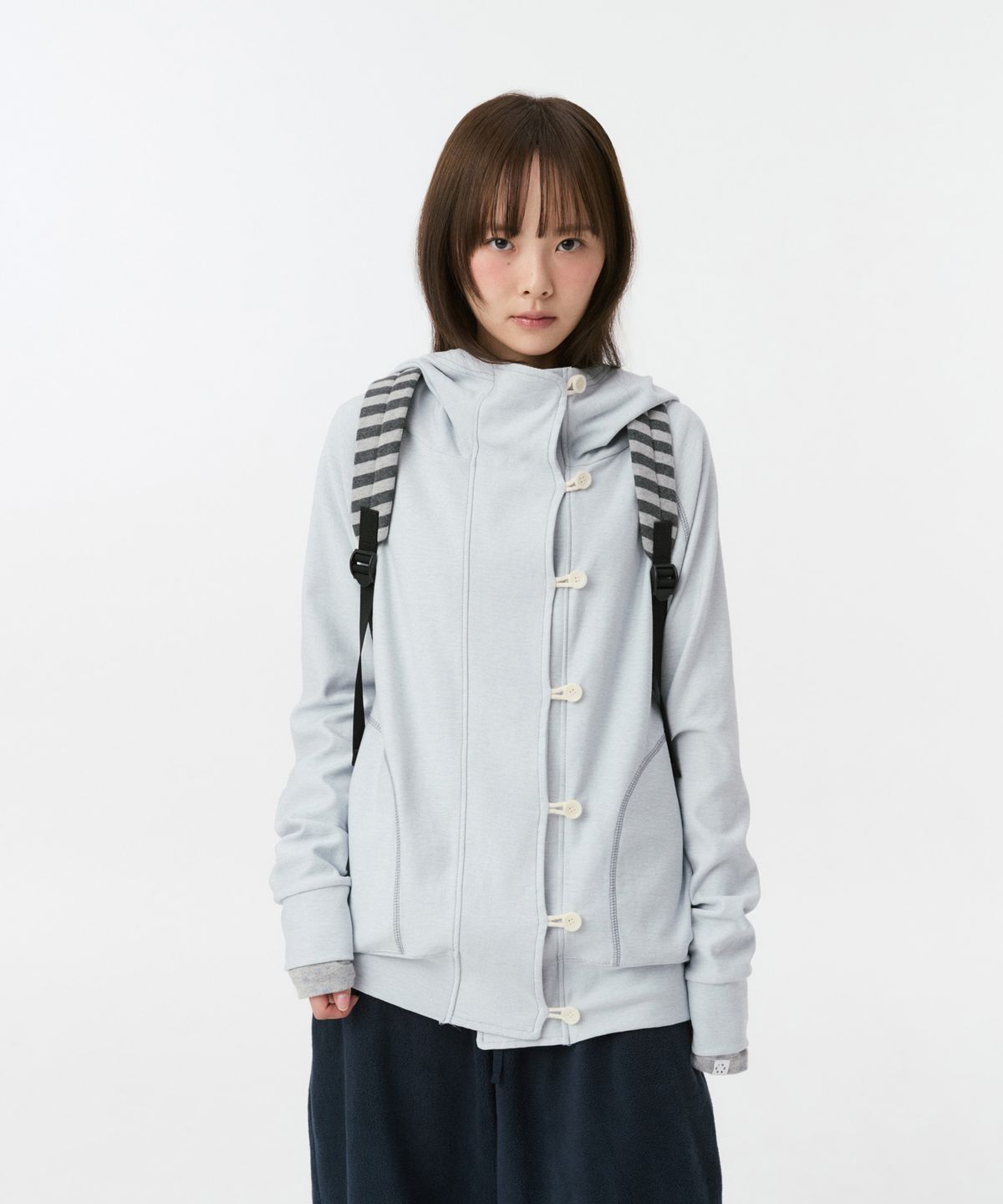 오헤시오(OHESHIO) RAGLAN BUTTON HOODED ZIP-UP, SKY BLUE