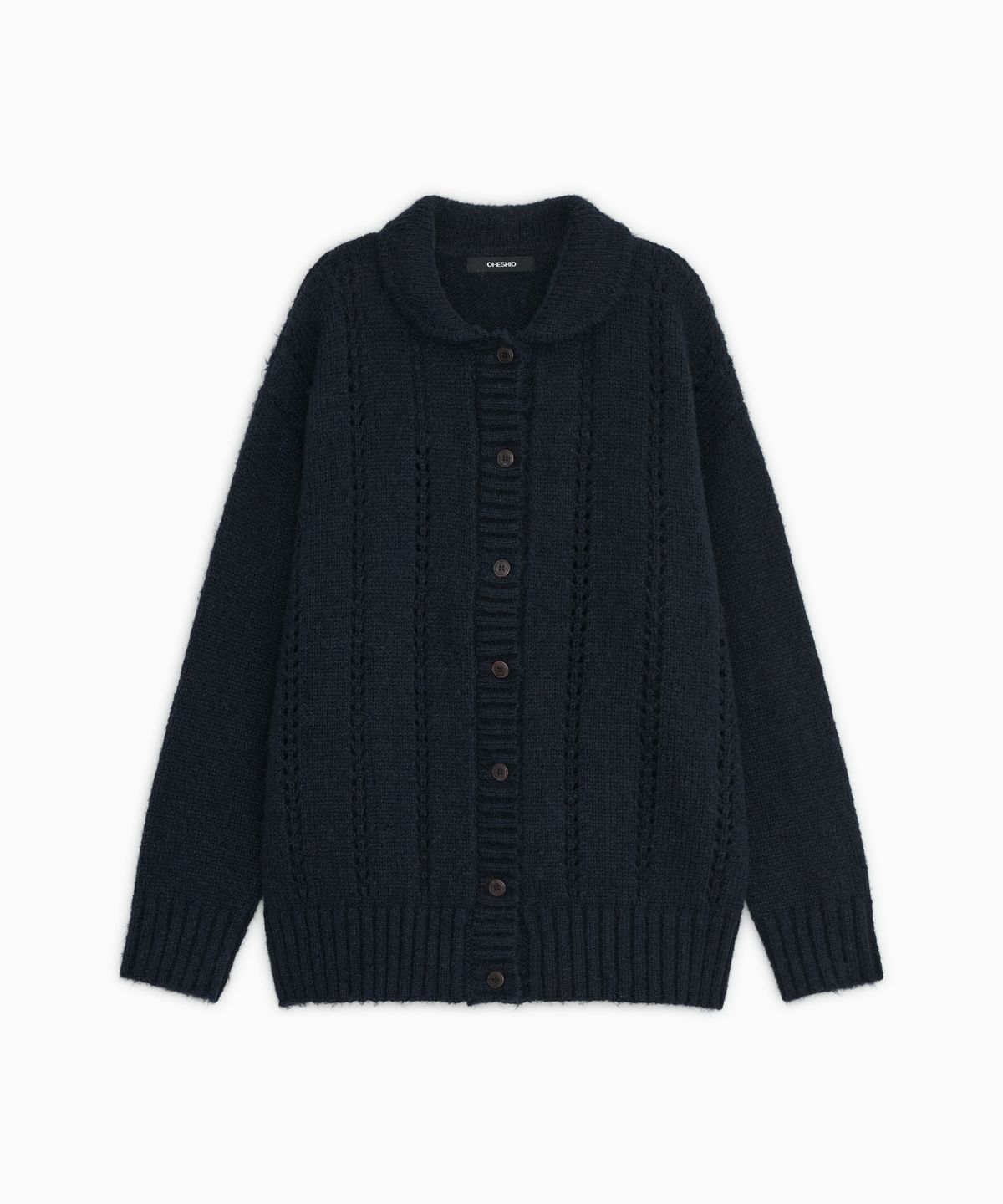 오헤시오(OHESHIO) PUNCHING ROUND COLLAR CARDIGAN, NAVY