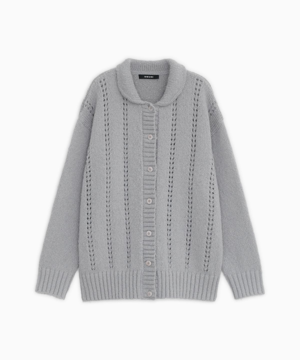 오헤시오(OHESHIO) PUNCHING ROUND COLLAR CARDIGAN, LIGHT GRAY
