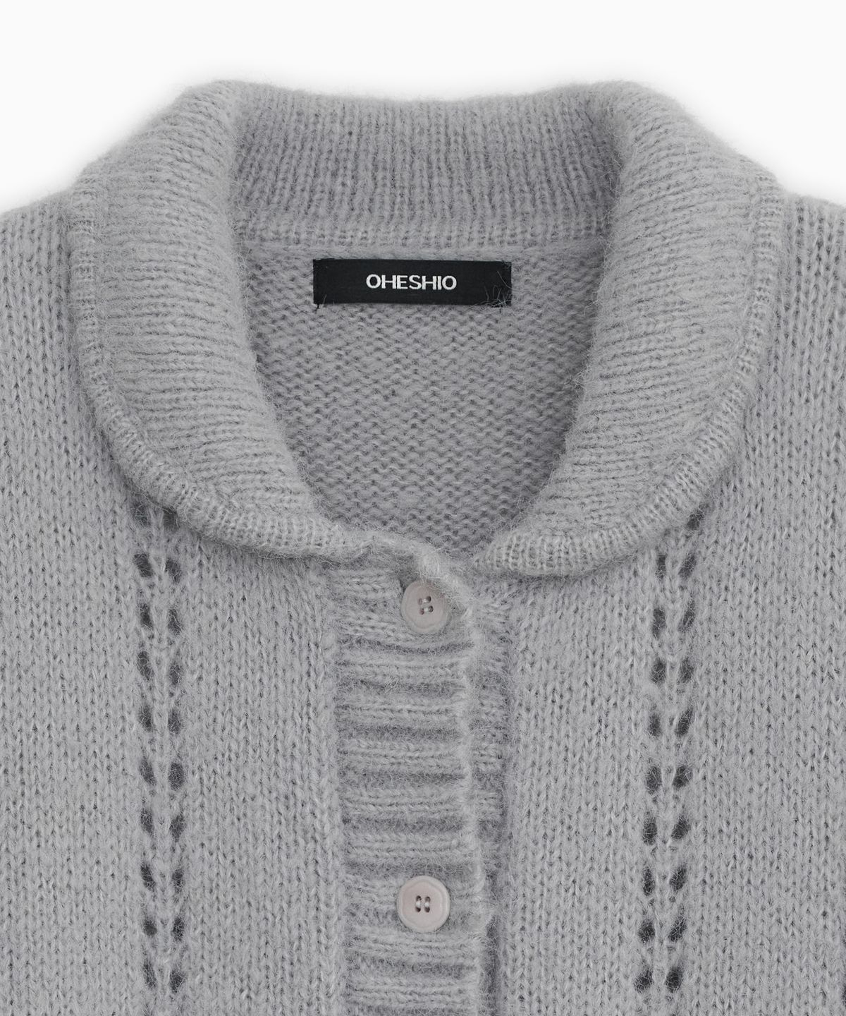 오헤시오(OHESHIO) PUNCHING ROUND COLLAR CARDIGAN, LIGHT GRAY
