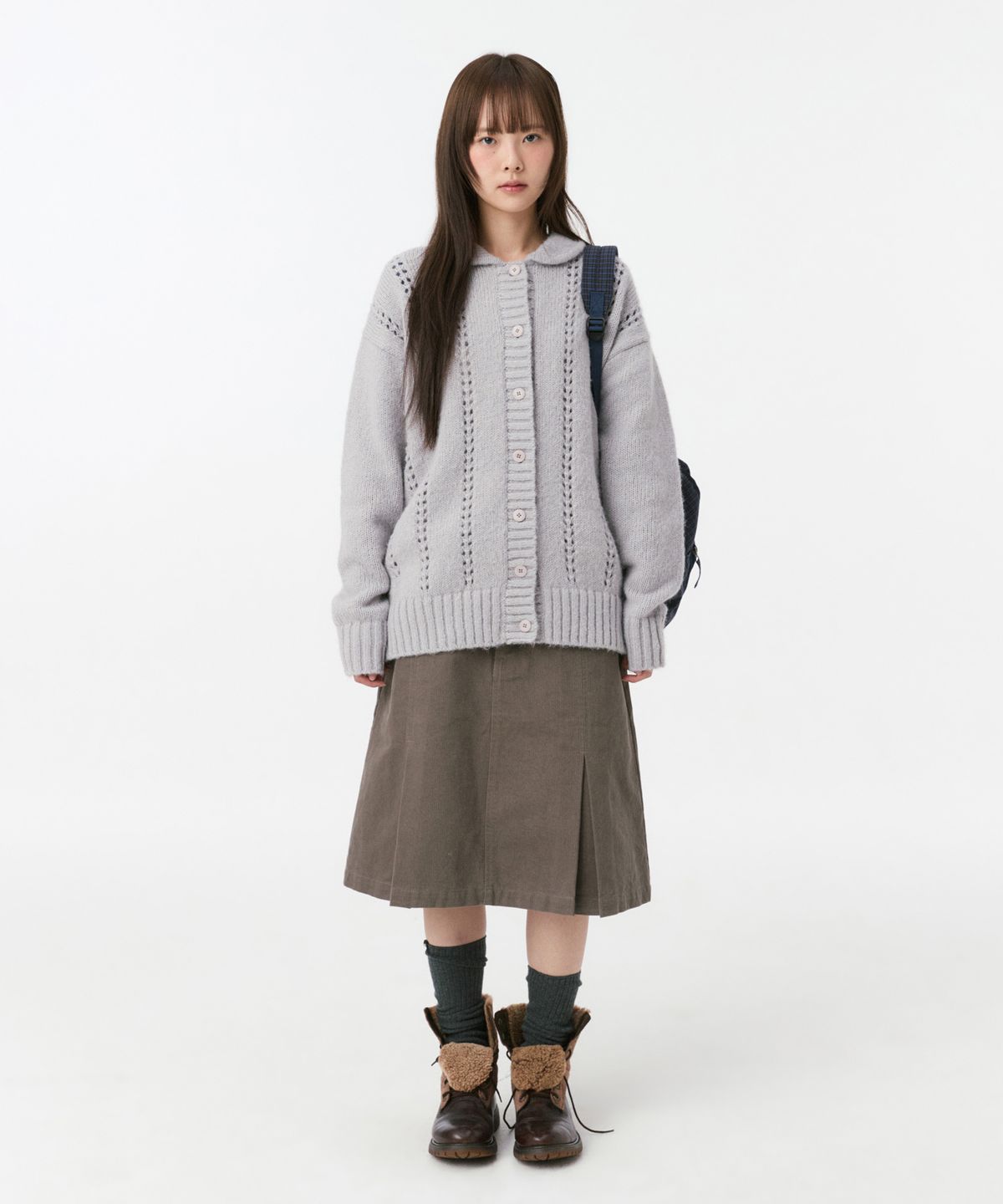 오헤시오(OHESHIO) PUNCHING ROUND COLLAR CARDIGAN, LIGHT GRAY