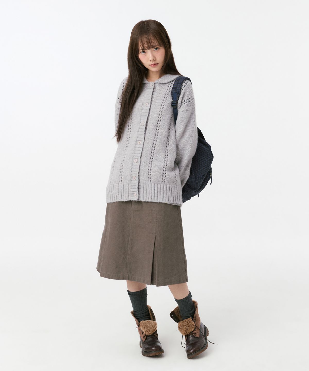 오헤시오(OHESHIO) PUNCHING ROUND COLLAR CARDIGAN, LIGHT GRAY
