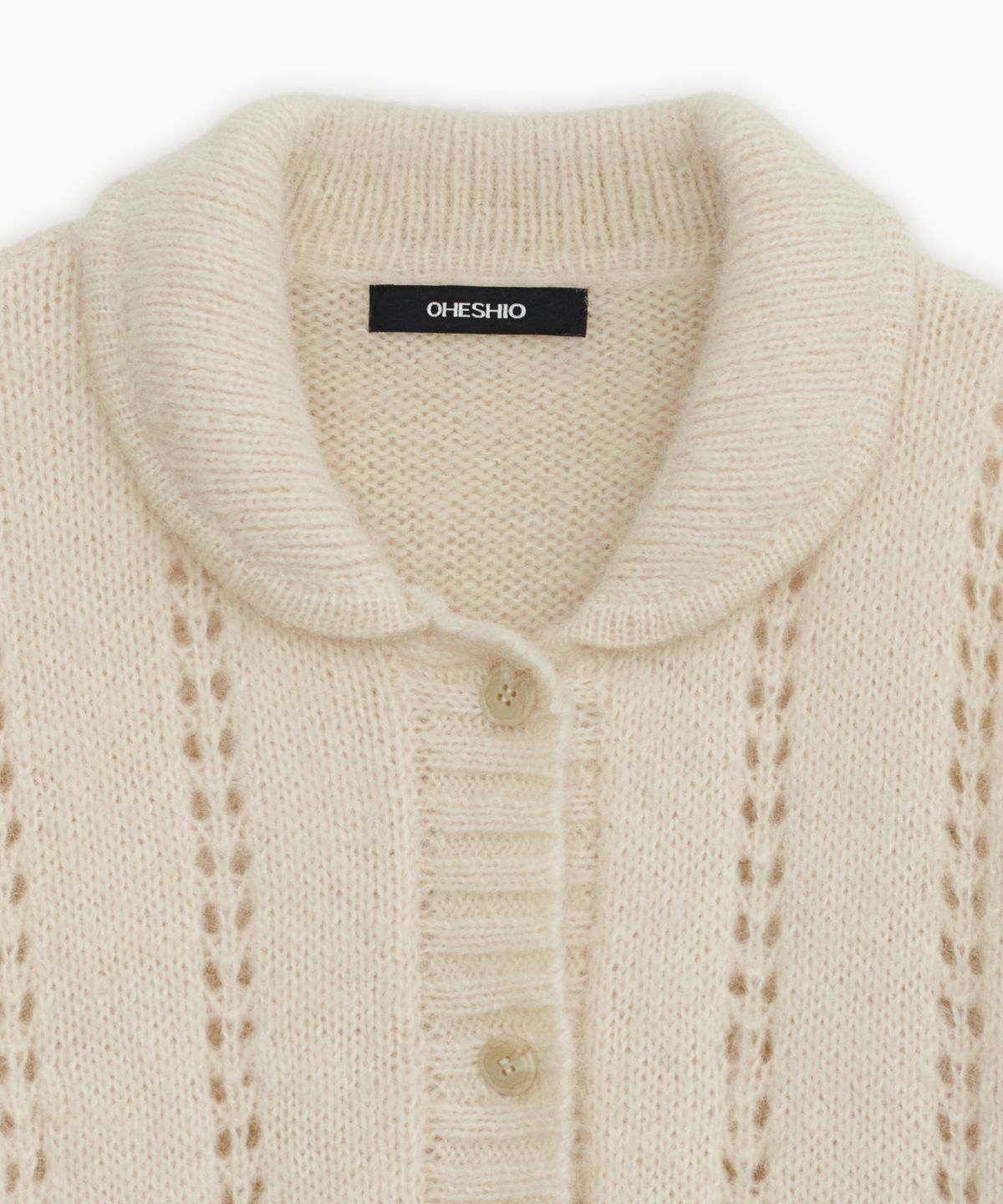 오헤시오(OHESHIO) PUNCHING ROUND COLLAR CARDIGAN, CREAM