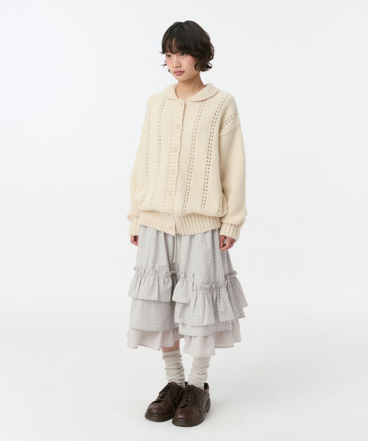 오헤시오(OHESHIO) PUNCHING ROUND COLLAR CARDIGAN, CREAM