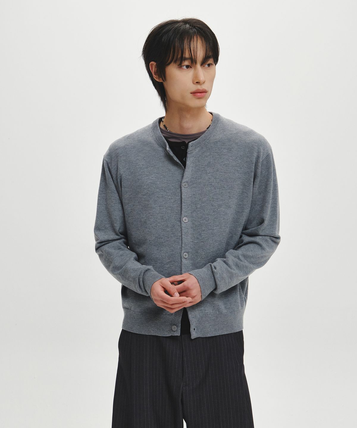 이코르(ECORR) 워셔블 울실크 베이직 라운드 가디건_그레이