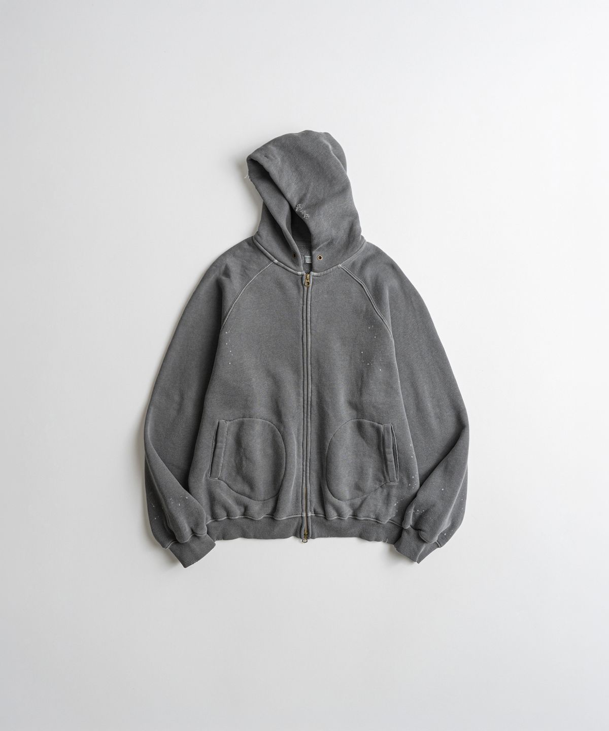 비헤비어(BEHEAVYER) DISTRESSED GLOVE FULL ZIP PARKA ash