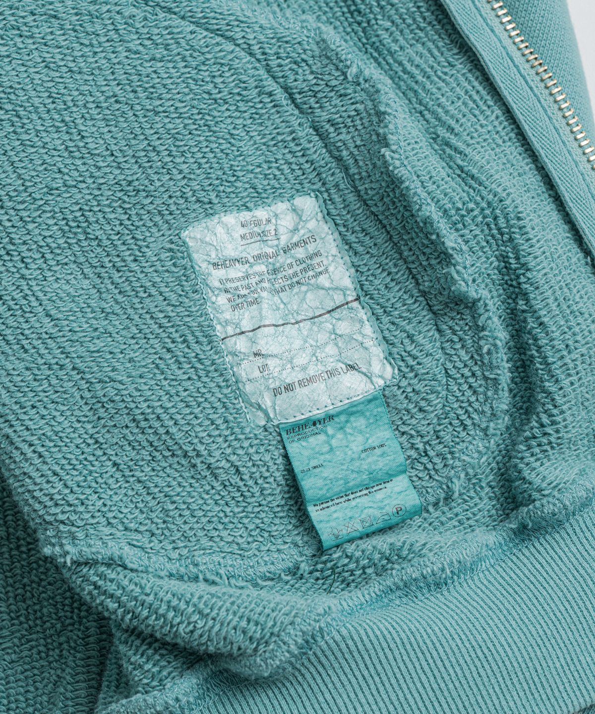 비헤비어(BEHEAVYER) DISTRESSED GLOVE FULL ZIP PARKA aqua