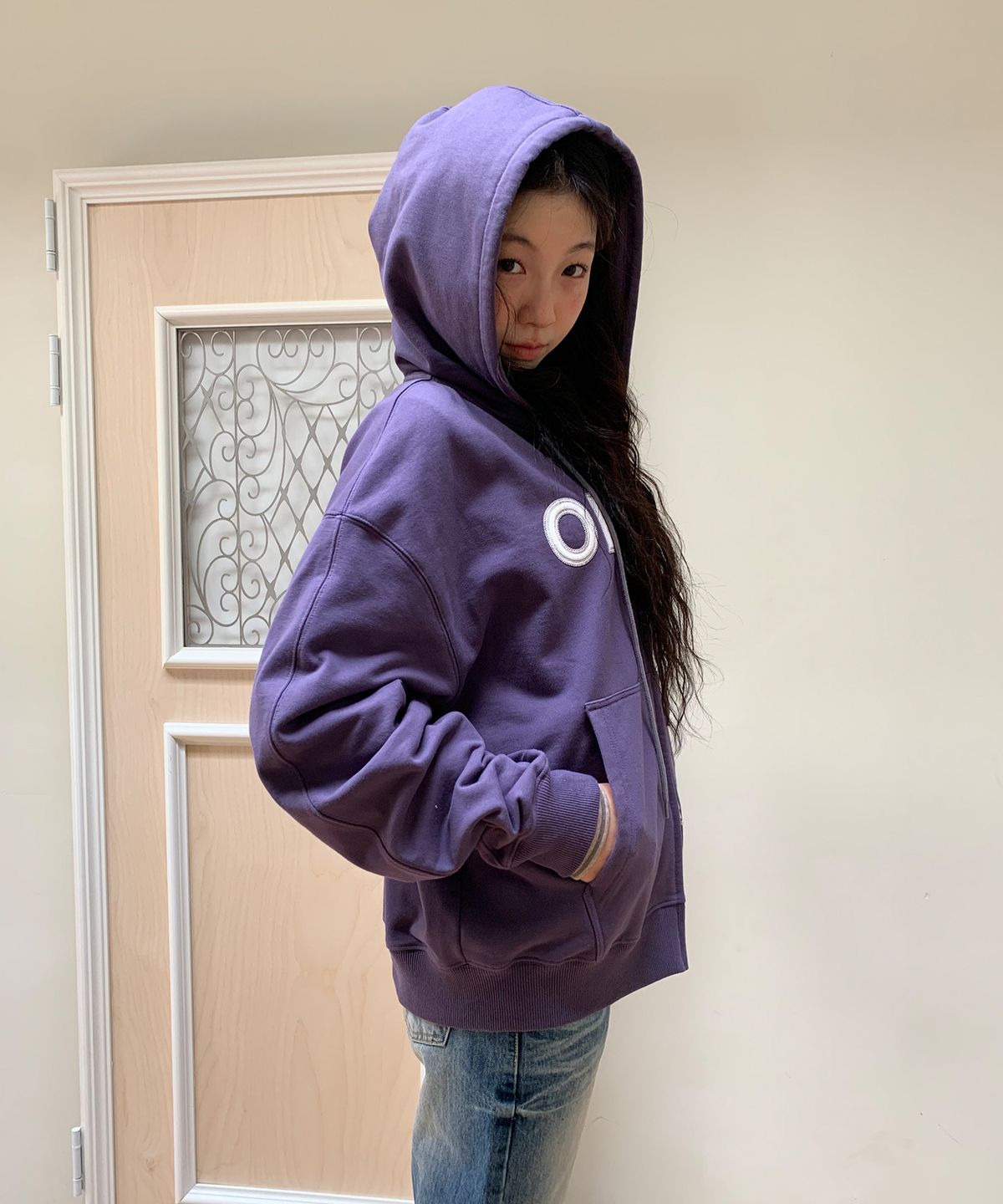 오헤시오(OHESHIO) LOGO PATCH HOODED ZIP-UP, PURPLE