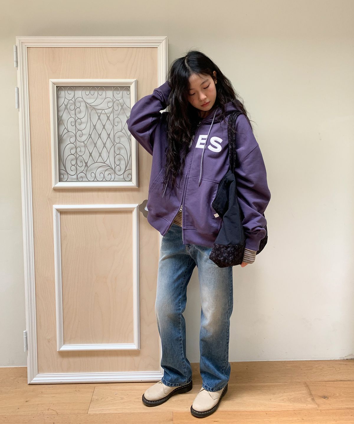오헤시오(OHESHIO) LOGO PATCH HOODED ZIP-UP, PURPLE