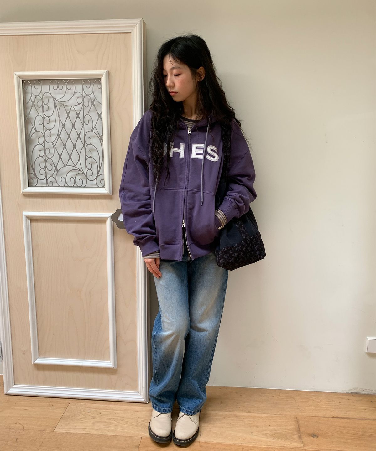 오헤시오(OHESHIO) LOGO PATCH HOODED ZIP-UP, PURPLE