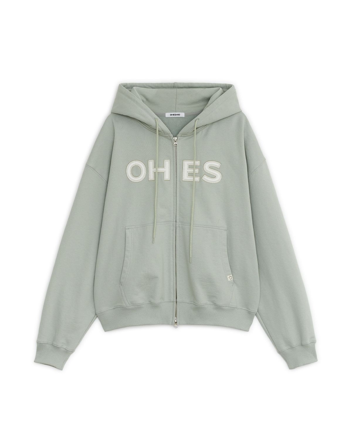 오헤시오(OHESHIO) LOGO PATCH HOODED ZIP-UP, SAGE MINT